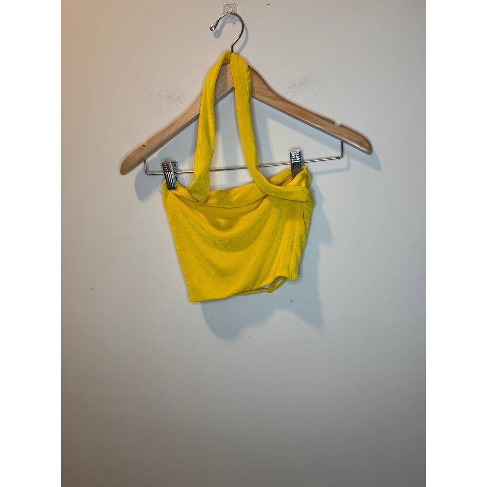 Oh Polly Yellow Halter Crop Top & Ruched Mini Skirt Set XS XXS